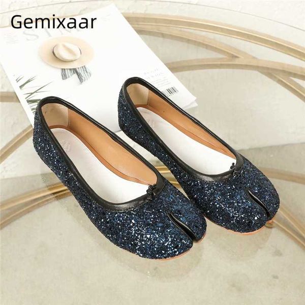 

fashion casual flat heel shoes woman split toe slim shallow ladies ballet flats bling sequins slip-on women shoes, Black