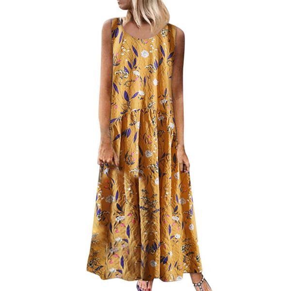 

Summer Women Plus Size Bohemian 2019 O-Neck Floral Print Vintage Sleeveless Long Maxi Dress Ladies Dresses Casual 5.2