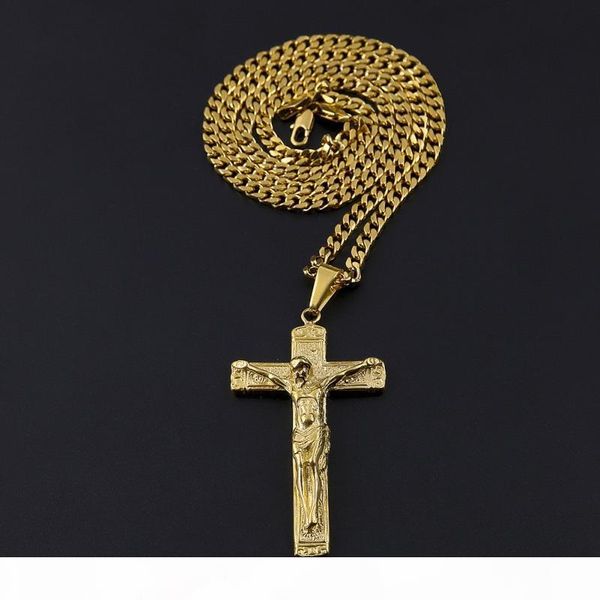 

jesus cross necklace gold plated stainless steel pendant fashion religious faith necklace mens hip hop jewelry, Silver