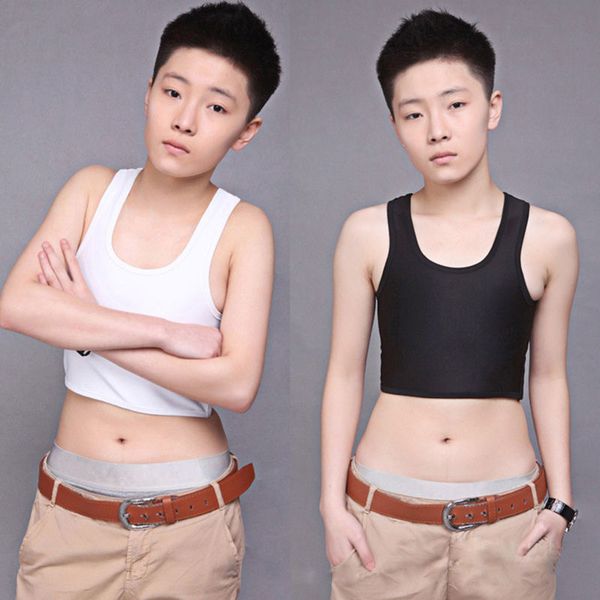 

camisoles & tanks breathable short chest breast vest buckle trans binder lesbian tomboy cosplay cotton, Black;white