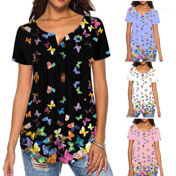 

summer tees casual loose long crew neck womens designer t shirts short sleeve summer tees butterfly floal womens, White