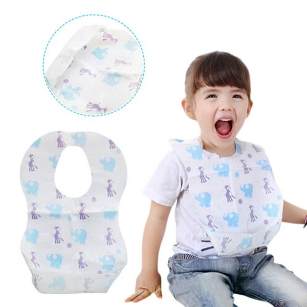 

10pcs waterproof non-woven fabric disposable bibs eating saliva paper bibs for babies, Slivery;white