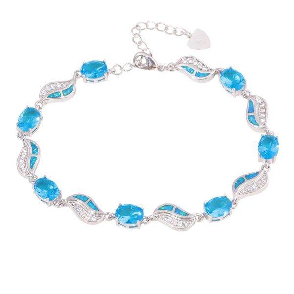 

cinily created blue fire opal blue stone zircon silver plated wholesale for women jewelry engagement chain bracelet os670, Black