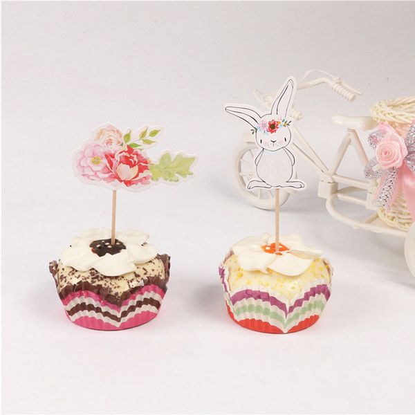 

wedding 24pcs/set cupcake decor inserted cards party supplies cute bunny flowers