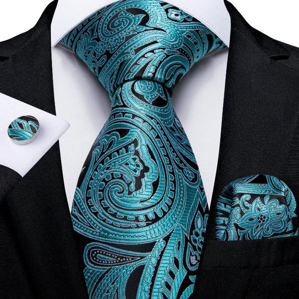 

bow ties gift men tie light blue black paisley silk wedding for dibangu design hanky cufflink quality set drop, Black;gray