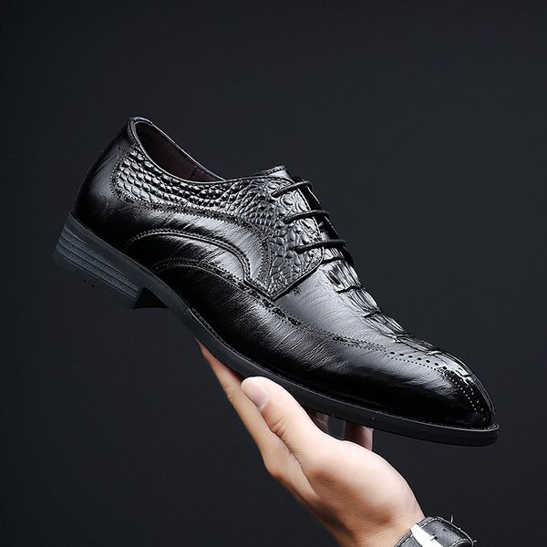 

men's oxford shoes lace up business dress shoes men flats sneakers fashion men genuine leather wedding, Black