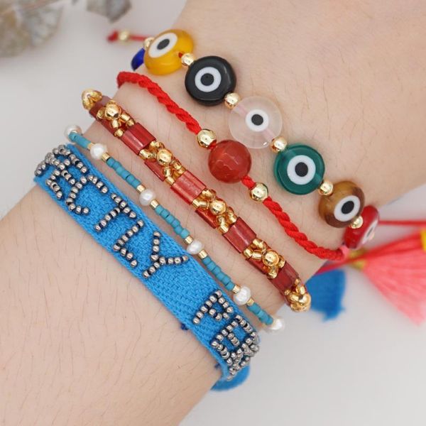 

go2boho women bracelet femme miyuki evil eye friendship bracelet 2020 jewelry beaded adjustable pulseras letter handmade armband, Golden;silver