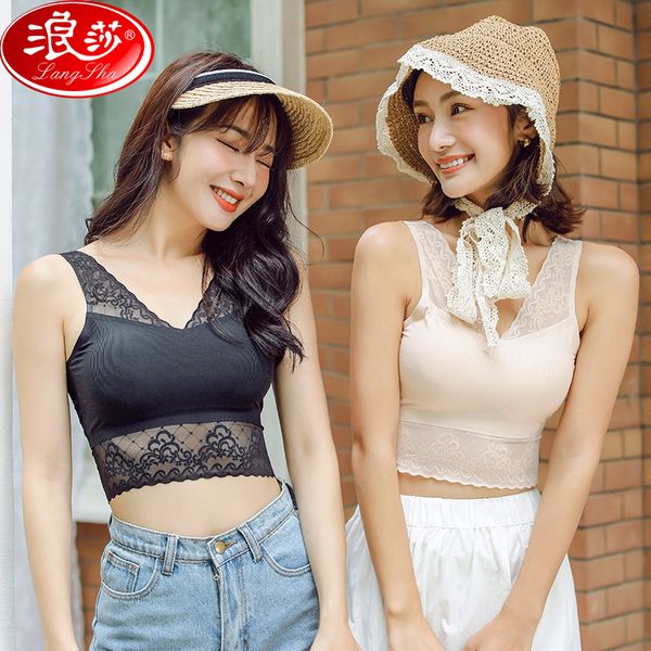 

langsha women bra lace bralette lingerie wireless padded seamless bra sleeping ultra strap padded bras for women brassiere, Red;black