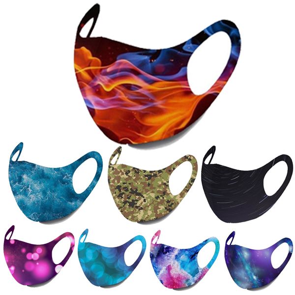 

in stock designer face mask fashiion black face masks starry sky flame camo printing masks ear hanging dust masks