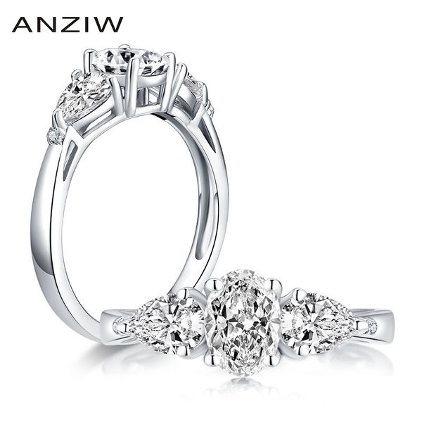 

925 sterling silver 0.75 oval cut engagement ring 3-stone ring simulated diamond wedding silver jewelry, Golden;silver