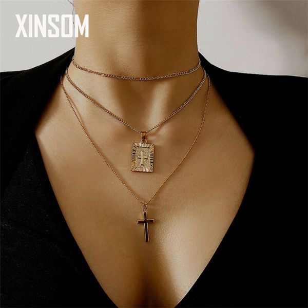 

xinsom multilayers cross pendant necklace for women gold silver color party wedding statement necklace fashion jewelry 20xs810
