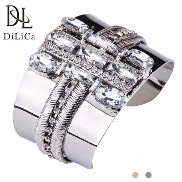 

dilica vintage bracelet for women metal wide cuff bangles bracelets crystal statement bracelet wristband gold silver color, Black
