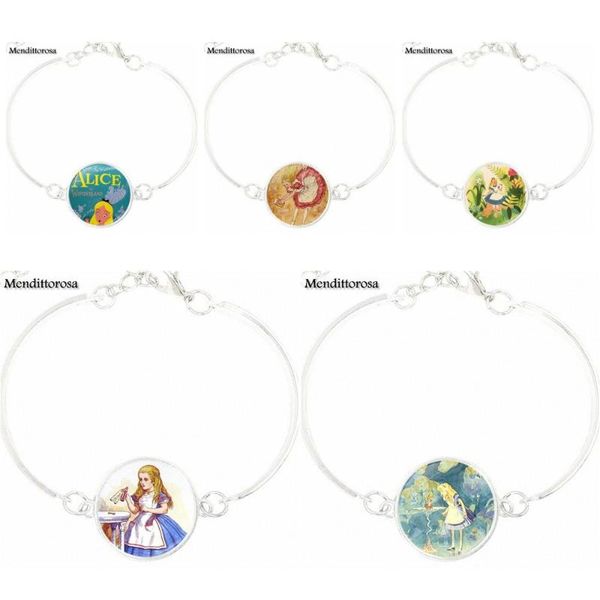 

ej glaze alice quote for women gifts boy 2020 new arrival glass cabochon round bracelet bangle jewelry, Golden;silver