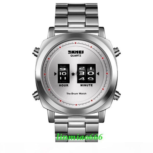 

luxury mens watches creative drum fashion quartz wristwatches waterproof stainless steel watch relogio masculino 1531, Slivery;brown