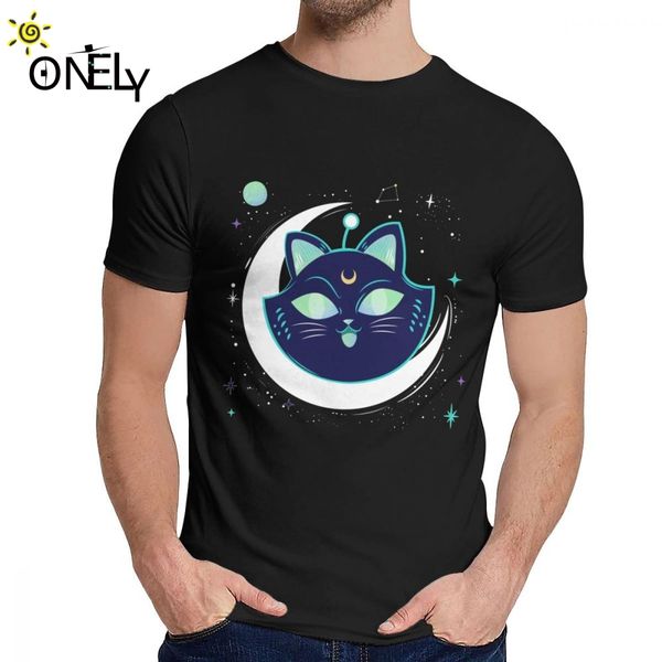 

good cotton cute cat moon t shirt man's harajuku young style classic round neck tee