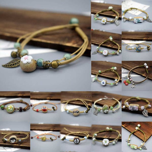 

fashion retro multilayer chain rhinestone bracelet women jewelry beads wrap giftceramic bracelet woven couple models, Golden;silver