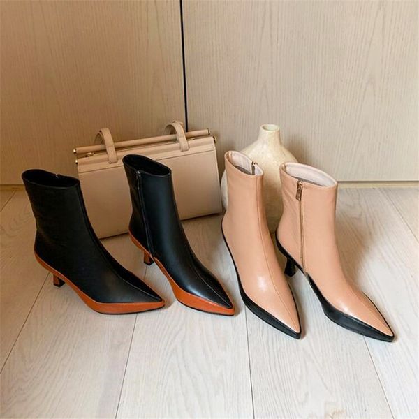 

fashion pointed toe color matching ladies boots caramel black stiletto boots winter ladies