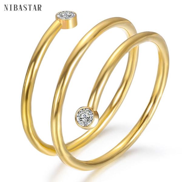 

multi-layered crystal wedding rings women size 6-10 minimalist finger stainless steel gold-color jewelry, Golden;silver