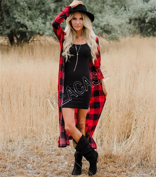 

women cardigan clothes 2020 autumn and winter fashion long-sleeved plaid print long sweater cardigan casual jacket blouses loose d81206, White;black