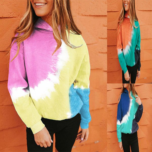 

cross-border european and american 2020 new tie-dyed loose casual long-sleeved hooded sweater women, Black