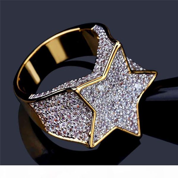 

new arrival brand cubic zirconia rings for men bling cz star ring gold plated hiphop jewelry ice out hip hop cluster rings wholesale, Golden;silver