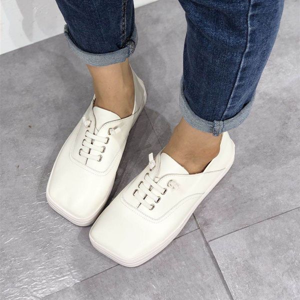 

shoes women natural genuine leather flat casual shoes lace up round toe soft retro comfortable drive classics for women, Black
