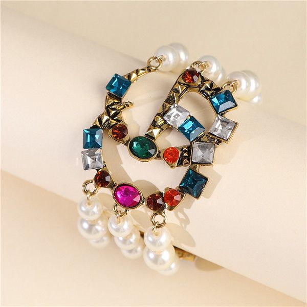 

2020 new style set diamond antique bronze fashion bracelet pearl chain bracelet exaggerated personality bracelet1, Black