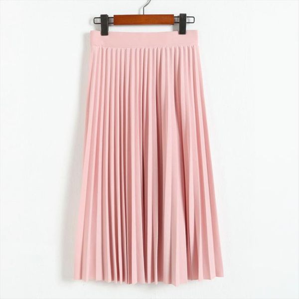 

women new fashion high waist pleated solid color half length elastic skirt lady black pink grey a line skirt