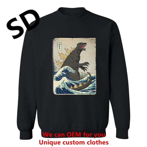 

dropshipping 3d vintage hoodies the great godzilla off kanagawa hoodies men long sleeve harajuku sweatshirt 0262, Black