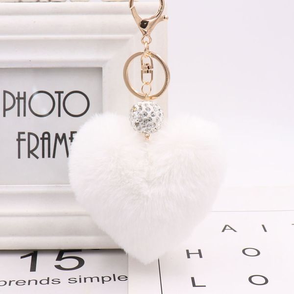 

мода keychain сердце брелки женские pom poms поддельный шерсти кролика rex keychain девочка сумка повесьте автомобилей key ring 2020, Silver