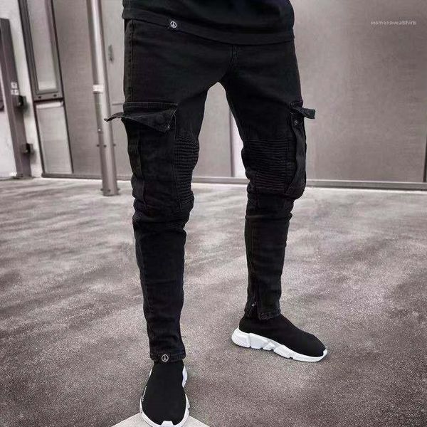 

черная разорванный проблемный holes denim карандаш брюки карманы hommes pantalones мужской дизайнерские джинсов, Blue