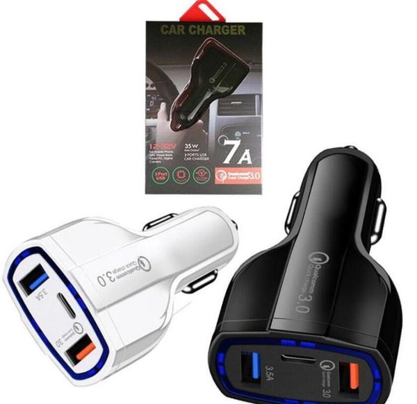 

qc 3.0 car charger type c 35w 7a fast charger for iphone samsung dual usb charger quick charging plug 3 ports adapter