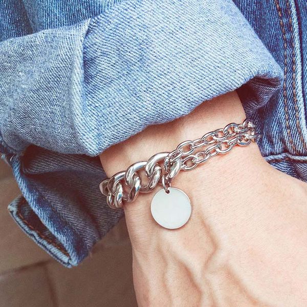 

round bracelet mens multilayer chain on hand hip hop punk bracelet stainless steel charm bracelets gifts for male accessorie, Black