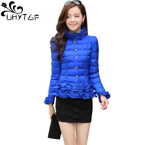 

uhytgf new women winter down jacket women outwear short fashion korean ruffle coats basic winter jackets female parka coats x580, Black