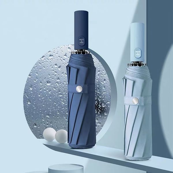 

retro gentleman umbrella automatic 3 folding business umbrella rain pongee solid colors parasol gift strong windproof customized vt1439