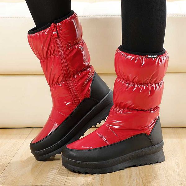 

snow boots женщин 2020 зимние zip boots mid-теленок плюшевые теплые ботинки водонепроницаемый платформы черный мода zapatos de mujer, Black