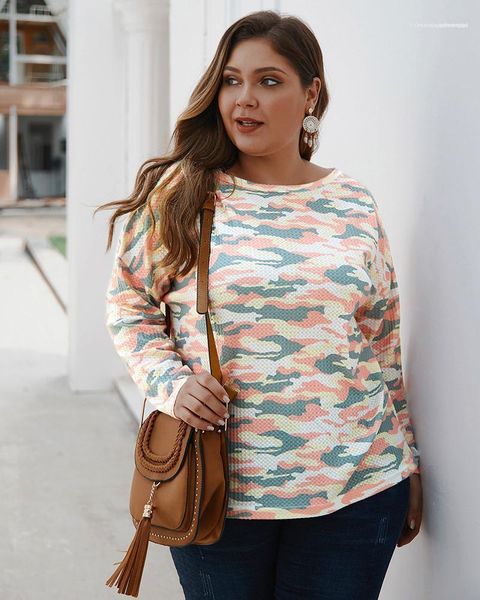 

womens casual crew neck plus size womens designer knits fashion loose camouflage long sleeve tees, White