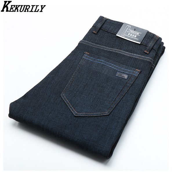 

2020 brand stretch straight jeans for men autumn winter jeans male thick denim pants plus size business casual long trousers, Blue