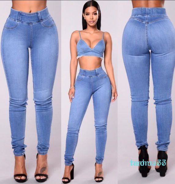 

fashion- selling jeans streets of europe explosion models elastic waist jeans women's jeans, Blue
