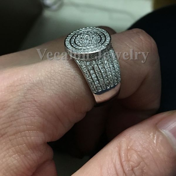 

vecalon channel setting women men ring 240pcs simulated diamond cz 925 sterling silver couple engagement wedding band ring gift, Slivery;golden