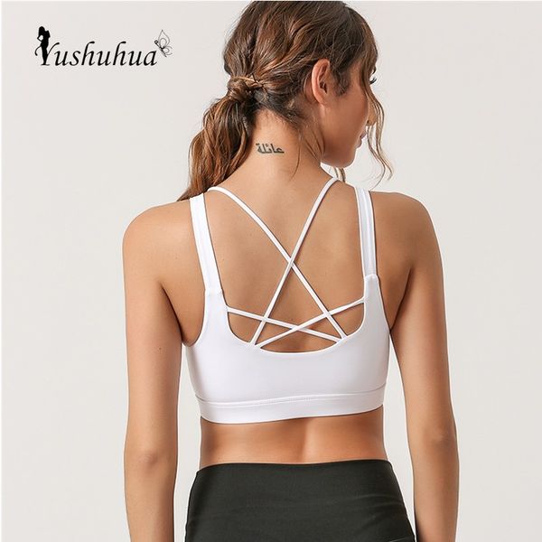 

yushuhua cozy high support sports bra women vest-style gym bra push up running bras for women beauty back yoga s-xl, White;black