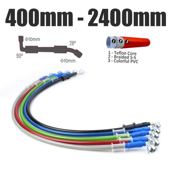 

m10 banjo 90 28 degree motorcycle moto hydraulic brake hose tube line cable 400 2400mm pipe line steel mesh braided oil hose atv