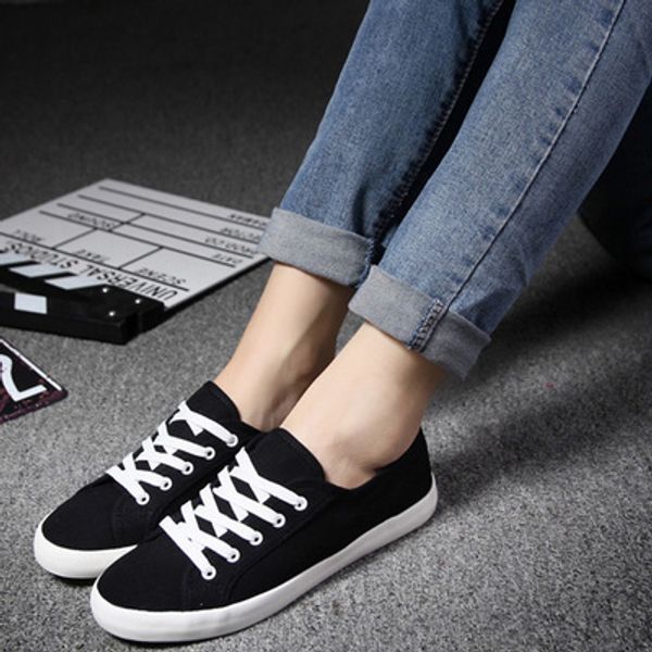

solid color mori women's thin white canvas shoes, Black