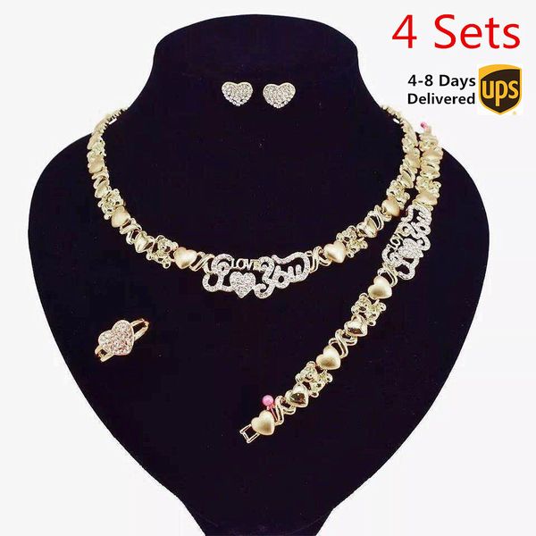 

4 sets/box african jewelry sets for women necklace earrings 14k gold jewelry sets for women wholesale jewelry necklaces jewlrey, Black