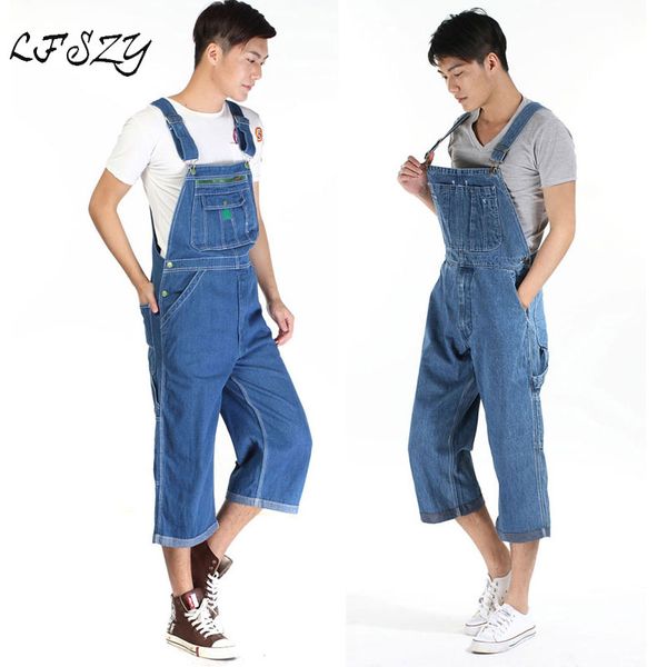 

men's jeans 2021 denim overalls jumpsuit large size strap straight pants blue more sizes 48 50 shorts