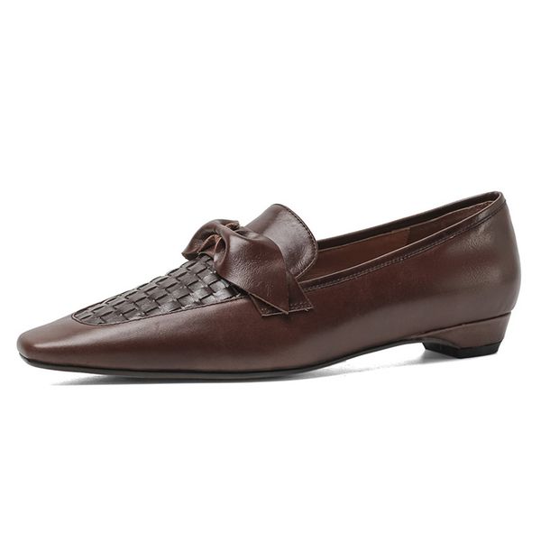 

2020 new retro low heel women's single shoes bowknot cowhide women square head fashion 1.5cm heel ladies shoes zapatillas mujer, Black