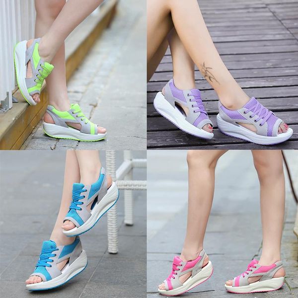 

designer summer fish mouth breathable sports casual sandals increase women's shoes thick-soled sponge cake shake shoes women's sof, Black