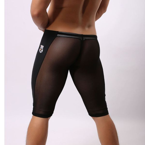 

1 pcs men's mesh shorts lace sheer net transparent underwear fitness trunks nylon shorts brave person black, Black;white
