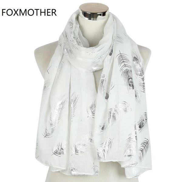 

foxmother new fashion lightweight white peacock feather animal print scarfs foil sliver foulard hijab scarves wraps shawl ladies, Blue;gray