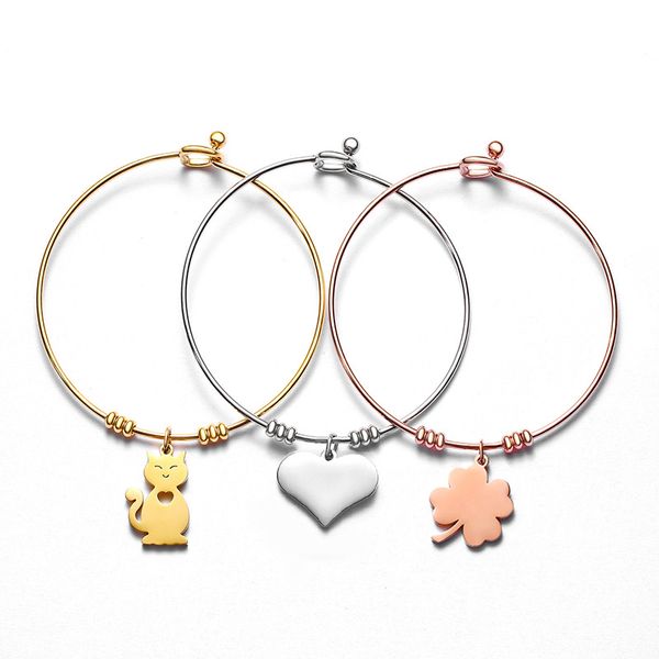 

dicarlun steel bracelet for kids star heart clover bracelet gold for women life tree bangle charm jewelry minimalist, Black